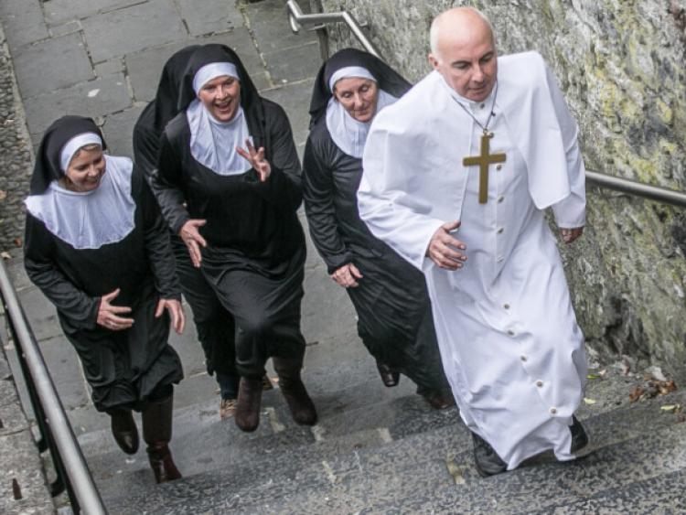 St Francis being chased by nuns ahead of the Nun Run in Kilkenny Castle on Saturday, December 7.Help break the world record for the most people dressed as  nuns in one place. Support Pieta House, Samaritans and St Vincent de Paul and enjoy the Christmas wonderland on the Parade with amusements, snow globe, gospel choirs and the Kilkennys.Rememer the run is optional and buy your costume at Kilkenny People office on High Street or through eventbrite.ie