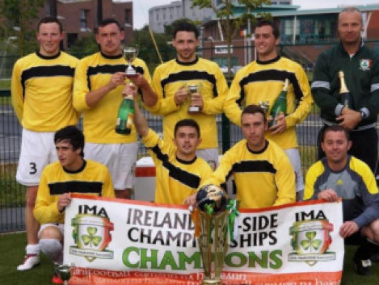 The Kilkenny team, pictured here with Irish manager Lee Kill, who won the national six-a-side competition in Limerick at the weekend.