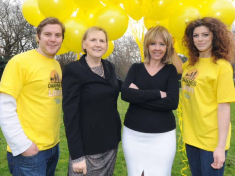 NO REPRO FEE 27/02/2013. Pieta House, Love/Hate. Stars of the hit RTE crime drama Love/Hate Aoibhinn McGinnity and Peter Coonan took a break from filming today to launch this years Darkness into Light fundraising walk in aid of Pieta House. Pictured are (l to r) Peter, Brid Horan of Electric Ireland (who are supporting the event this year),  Joan Freeman, CEO of Pieta House, and Aoibhinn. Taking place on Saturday, 11th of May and now in its fifth year, Darkness into Light will be held 20 locations across Ireland. To register, visit www.pieta.ie. Picture: Sasko Lazarov / Photocall Ireland