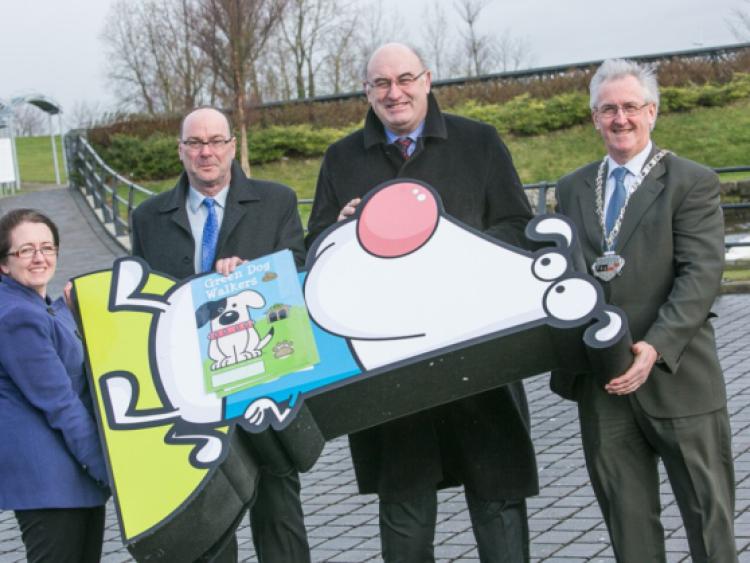 Minister for the Environment and Local Government Phil Hogan pictured with Cathaoirleach, Pat Dunphy, Philip O'Neill, Director of Services and Bernadette Moloney , Environment Awareness Officer at the Green Dog Walking Regional Launch. Photo: Pat Moore.