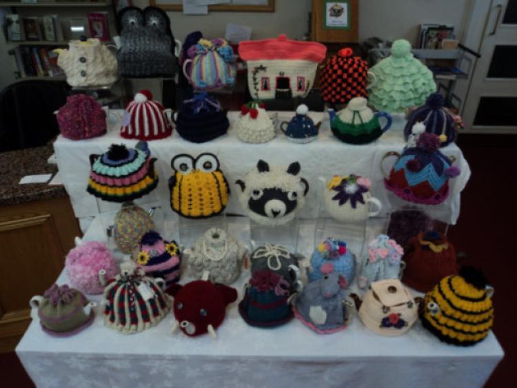 An exhibition of Tea Cosies from the Nattering Knitters of Castlecomer Library is on display in Loughboy Library