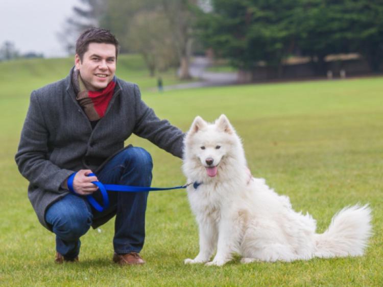 Mayor Andrew McGuinness and Roxy pictured in Kilkenny Castle Park. Photo: Pat Moore.