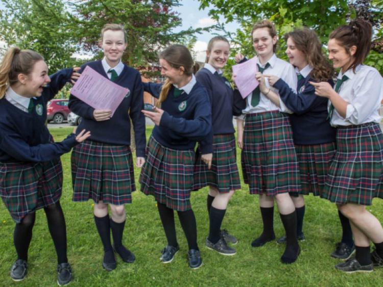 Grace Brophy, Aine Bradley, Sarah Corcoran, Emily Gallagher, Leanne O'Brien, Jessica Morrissey and Megan O'Connelly were happy to have finshed the first english paper of the Leaving Certificate at the Presentation Convent Secondary School. Photo: Pat Moore.