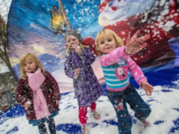 All set for 'A Very Kilkenny Christmas'! Local girls Mia Hoban (3) and her cousins Molly (5) and Masie Hoban (3) pictured in the Snow Globe at Polar Parade during the opening of 'A Very Kilkenny Christmas' last Sunday afternoon. Photo: Pat Moore.