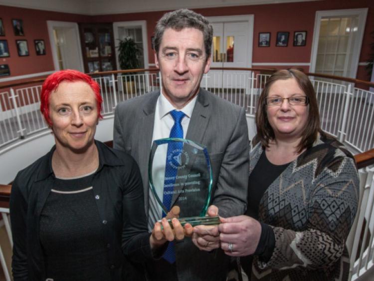 Mary Butler, Arts Officer, John McCormack, Director of Services, and Niamh Brophy, Arts Administrator Kilkenny County Council pictured with the Excellence in providing Cultural Arts Provision 2014 award at County Hall. Photo: Pat Moore.