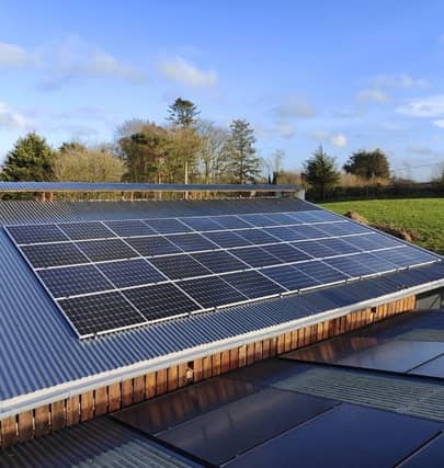 Solar panels on a farm rooftop