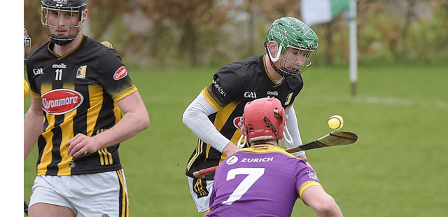 Kilkenny’s Patrick Lacey about to be challenged by Aaron Ennis. Picture: Willie Dempsey
