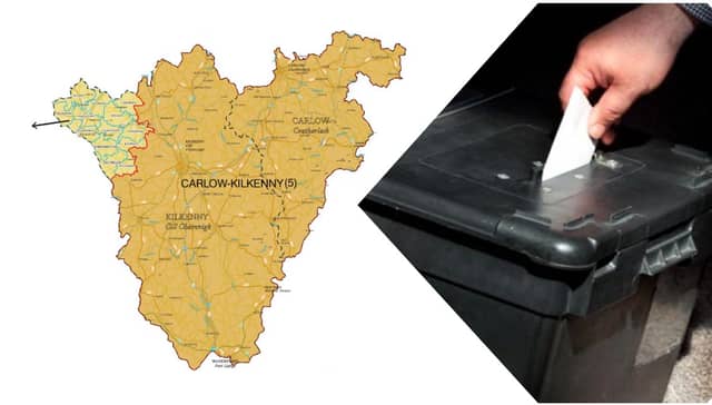 The new Carlow-Kilkenny constituency boundary (darkened) sees the loss of 13 Kilkenny electoral districts to a new Tipperary North constituency PICTURE: TAILTE ÉIREANN