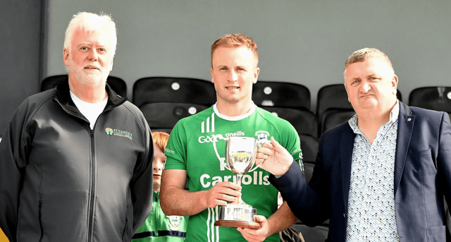 O’Loughlins captain Mark Bergin receives the senior league trophy. Picture: Willie Dempsey