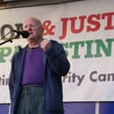 Singer-songwriter Christy Moore speaks during a national demonstration in support of Palestine at a rally outside Leinster House in Dublin (Brian Lawless/PA)