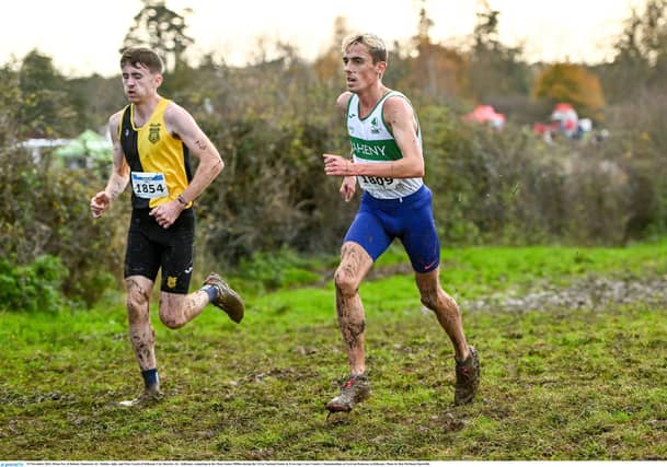 Peter Lynch (KCH) and Brian Fay (Raheny Shamrock AC in the Men's Senior 9,000m race in Gowran PICTURE: SPORTSFILE