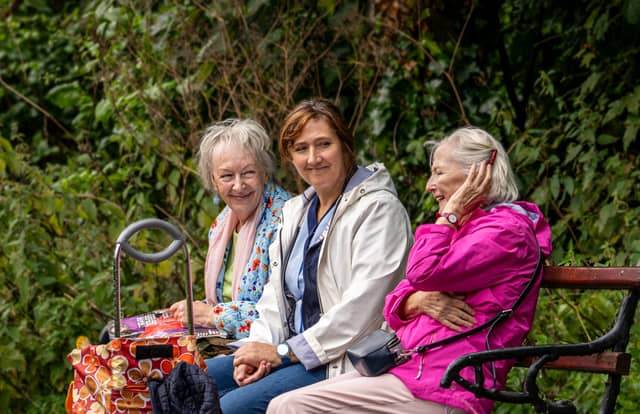 Geraldine Plunkett, Helen Roche and Cathy White who performed in Bench Tales at Kilkenny Arts Festival