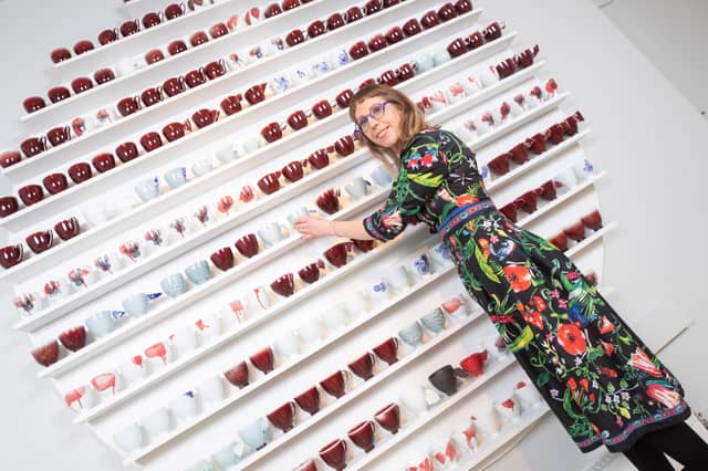 Liselott Olofsson, at the launch of her 'Bearing Witness' exhibition at the National Design & Craft Gallery of Ireland
