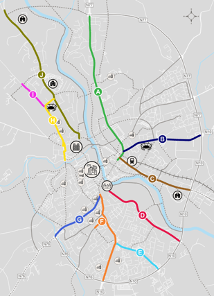 Planned routes within Kilkenny City for enhanced pedestrian and cyclist facilities