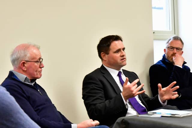 Cllr Joe Lyons, Minister of State Neale Richmond and school principal John Moloney