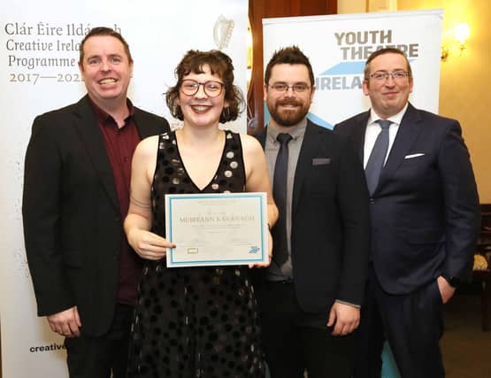Pictured is Muireann Kavanagh from Kilkenny with, from left, Dave Kelly, YTI National Training Coordinator, Barry Morgan, YTI Special Projects Officer, and Eoghan Doyle, YTI Director