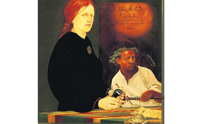 A painting of Alice Kyteler by American artist Paddy Shaw, depicts her with flaming red hair which was often interpreted as a sign of being a witch