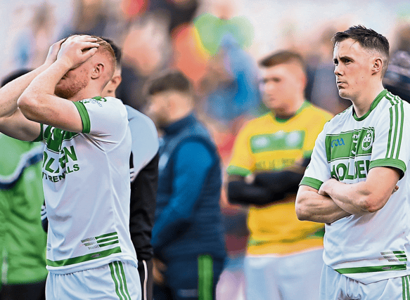 Adrian Mullen and Richie Reid watch the presentation after their side’s loss in the 2022 club All-Ireland final against Ballygunner. Picture: Piaras Ó Mídheach/Sportsfile