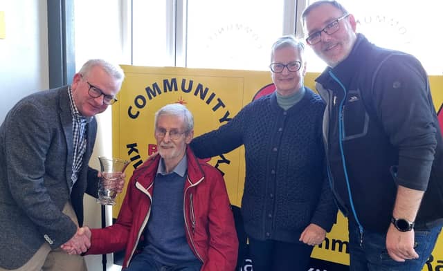 Declan Gibbons (Station Manager); Mike O’Brien (Local Legend); Anne Dunphy (Reception, CRKC) and Mick Cummins (Tech Coordinator, CRKC).