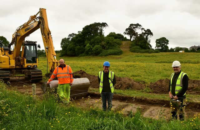 Dave Byrne, Cóilín Ó' Drisceoill and Dan Lenehan at the Motte in Callan. PICTURE: HARRY REID