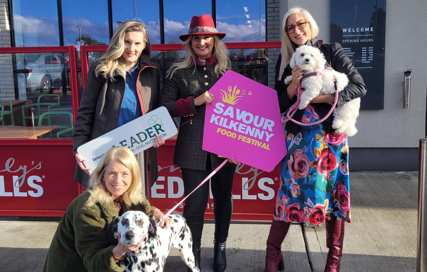 Savour Festival Director Marian Flannery and Elsa, Ailish Durkin of Leader Natural Dog Nutrition, Tracy Millea, Siobhan Donohoe and Heidi