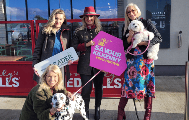 Savour Festival Director Marian Flannery and Elsa, Ailish Durkin of Leader Natural Dog Nutrition, Tracy Millea, Siobhan Donohoe and Heidi
