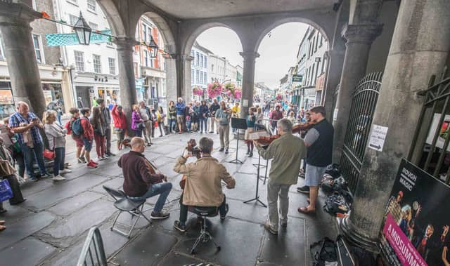 Musicians from the Irish Chamber Orchestra playing a surprise pop-up concert under the arches of the historic Tholsel on Kilkenny’s High Street for the Kilkenny Arts Festival last weekend