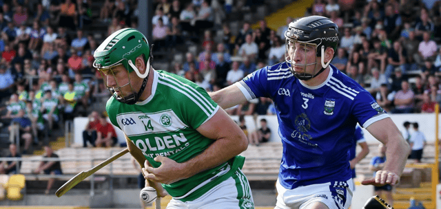Shamrocks full-forward Eoin Cody wins the ball in front of Erin’s Own’s full-back Conor Delaney during the St Canice’s credit union senior hurling league clash in Nowlan Park. Pic: Willie Dempsey