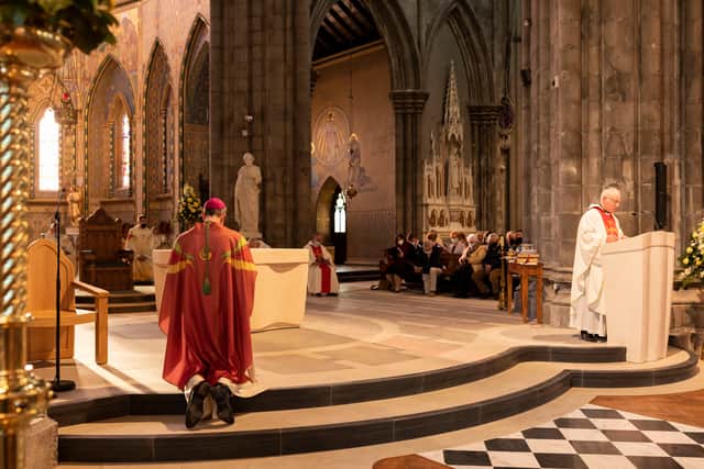 The new Altar and Ambo are the work of Mr Thomas Glendon and his son Philip. Thomas is a renowned Irish craftsman specialising in sculpture, letterform, ecclesiastical work and design in stone, wood and bronze.