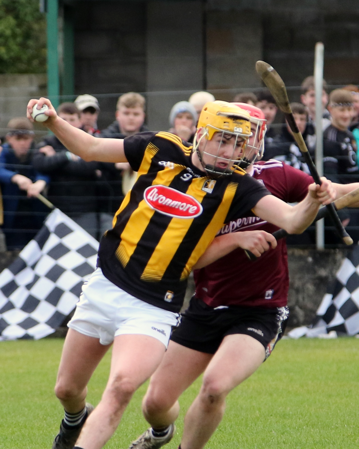 St Kieran's midfielder Killian Doyle fends off the challenge of a Gort defender during the All-Ireland Colleges Quarter-Final in Cappamore. Pic: Brendan Gleeson