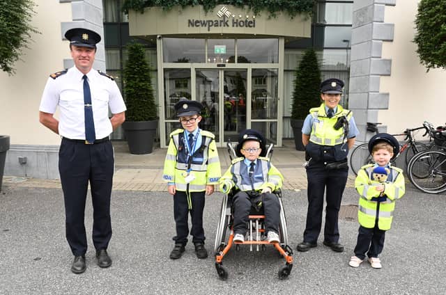 Superintendent Derek Hughes, Cormack Kennedy (9) from Bagenalstown, Cathal Nolan (10) from Newmarket, Garda Lisa Mullins and Amelia Mulhall (4) from Ballyfoyle