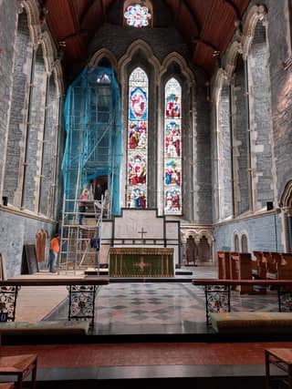 Work is carried out on the east window at St Canice's Cathedral