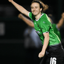 Karen Duggan of Peamount United celebrates after scoring her side's second goal during the Women's National League match between Peamount United and Shelbourne . Photo ; Seb Daly/Sportsfile