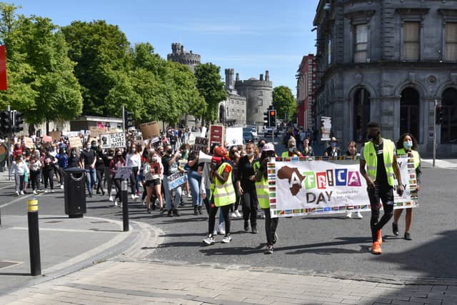 The rally yesterday. Picture: Vicky Comerford