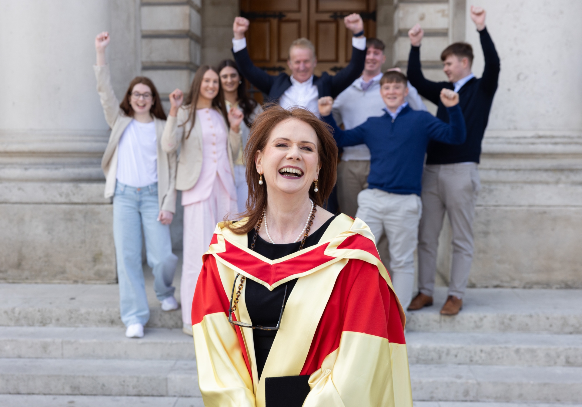 PhD student Rose Doolan-Maher, from Kilkenny, was congratulated by all six of her children today as she graduated from the School of Social Work & Social Policy at Trinity College Dublin