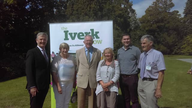 From left: John Hurley, Cllr Fidelis Doherty, the Earl of Bessborough, Sir Myles Ponsonby, the Countess of Bessborough, Lady Alison Ponsonby, Cllr Andrew McGuinness and Martin Storey