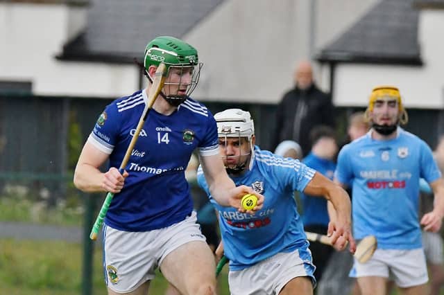 Thomastown's Luke Connellan tries to shoot as Tommy Ronan of Graigue Ballycallan moves in to tackle during last week's senior league clash in Callan.