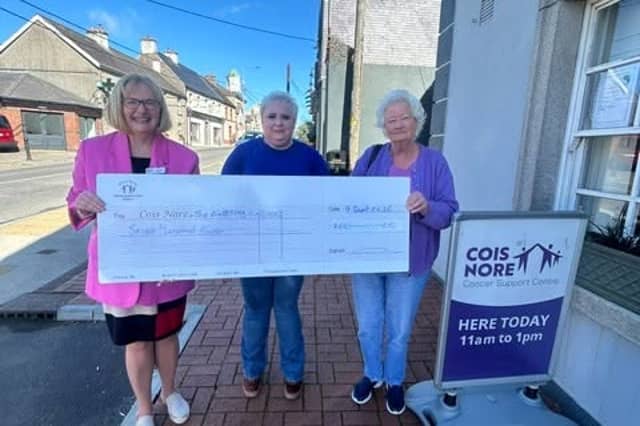 From L-R: Aileen McInerney, Cois Nore Outreach Worker, Helen McKay, Castlecomer Hall, and Kitty Brennan from the Nattering Knitters