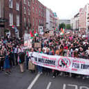 People taking part in an anti-Trump protest march through Dublin city centre