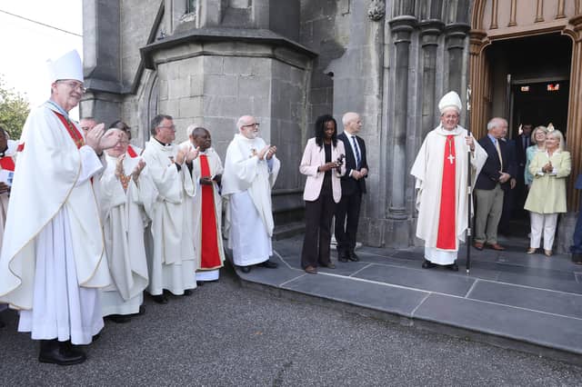 Bishop Ger Nash is congratulated at his episcopal installation on Sunday