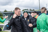 ​Evergreen manager Gary Maher and Jim Crowe celebrate the club’s FAI Junior Cup semi-final win over Castlebar Celtic 