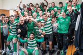 Evergreen celebrate after their 3-1 win over Castlebar Celtic in the semi-final at the start of September
