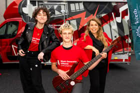 Pictured at the launch of the Music Generation Kilkenny mobile recording studio launch were Alba Gutierrez, Tom Brennan and Sinead Blanchfield MGKK  