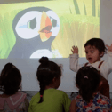 Children in Gaza enjoying a screening of Puffin Rock (produced by Kilkenny animation studio Cartoon Saloon)