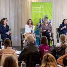 NWED 2026 Local Businesswomen Panel: Ruth Scott (MC), Denise Walsh (Curly Co), Laura Mullin (The Old Post Office & Doyle's Royal Oak Stores), Brigid Walsh (Solar Precision)