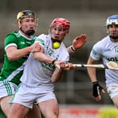 Jake Mullen of Ballyhale Shamrocks is tackled by Gearoid Dunne of Tullaroan during the Kilkenny County Senior Club Hurling Championship final match between Ballyhale Shamrocks and Tullaroan at UPMC Nowlan Park in Kilkenny.  Ray McManus/Sportsfile