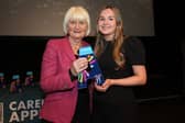 Callan's Hollie Foley (MSD Carlow) receives AOTY Award from Minister Marian Harkin TD in Agriculture, Horticulture & Biopharma