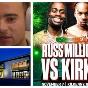 The Hub in Kilkenny (bottom left) will host Unhinged Promotions' influencer boxing event on November 7, headlined by Russ Millions vs Kirky (right). The promotion was founded by HSTikkyTokky (top left), who featured in Louis Theroux's Netflix documentary Inside the Manosphere