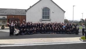 Girls from St Brigid's College, Callan share lessons with their visitors from Tokyo high school