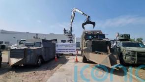 Mexican authorities destroy 14 homemade armoured cars used by drug cartels